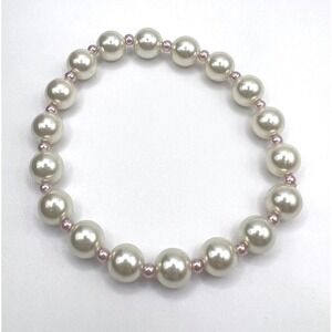 Girls Pearl Beaded Stretch Bracelet w/pink accent‎ beads Pageant Church Bracelet
